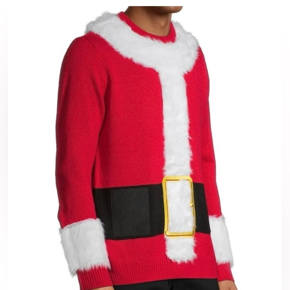 Men's Festive Red Santa Sweater actually holds a 6pack around the belt. - Picture 3 of 6
